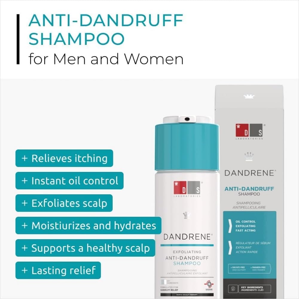 DS Laboratories Dandrene Anti Dandruff Shampoo - Exfoliating Shampoo for Dry Itchy Scalp, Dandruff Scalp Treatment, Seborrheic Dermatitis & Psoriasis