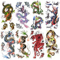 8 Sheets Temporary Tattoos - Dragon Tiger Chinese Blue Green