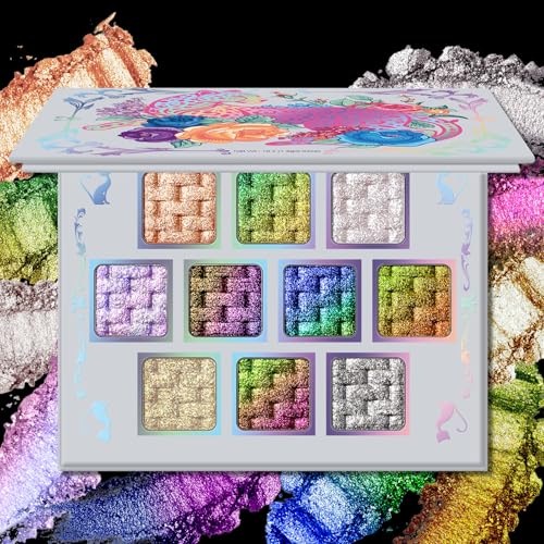 UCANBE Chameleon Multichrome Eyeshadow Palette, 10 Colors Shifting Chromatic Sparkling Metallic Eye Shadow, Multi-Use Blendable Holographic Glitter Shimmer Eye Makeup Palllet (Lunar Mirage)