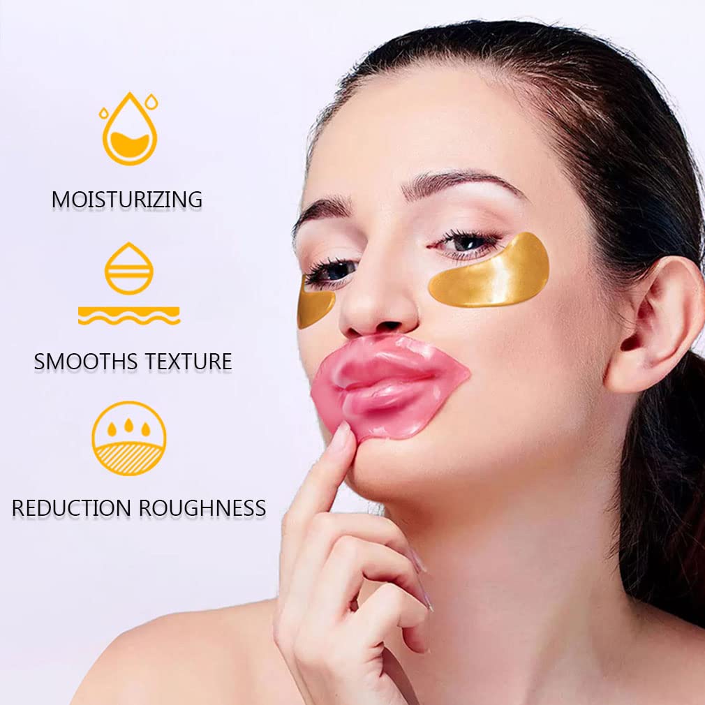 30PCS Lip Masks & Eye Mask,Under Eye Patches 24k Gold Under Eye Mask Puffy Eyes and Dark Circles Treatments Under Eye Bags,Effectively Nourishes the Lip & Eye Skin,Anti-Aging Eye Patches and Lip Mask…