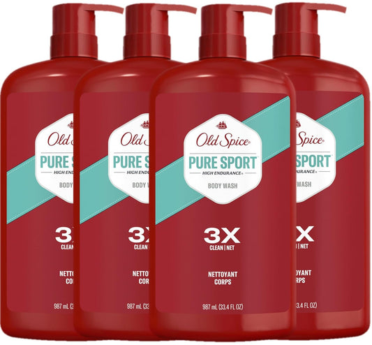 Old Spice Body Wash for Men, Pure Sport Scent, High Endurance, 33.4 fl oz (Pack of 4)