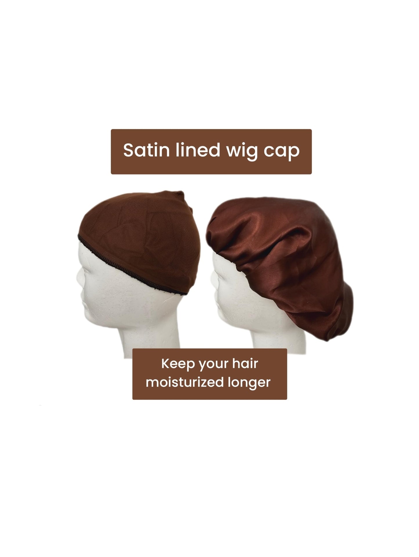 Satin lined wig cap, wig cap, wig cap for lace wig (Brown)