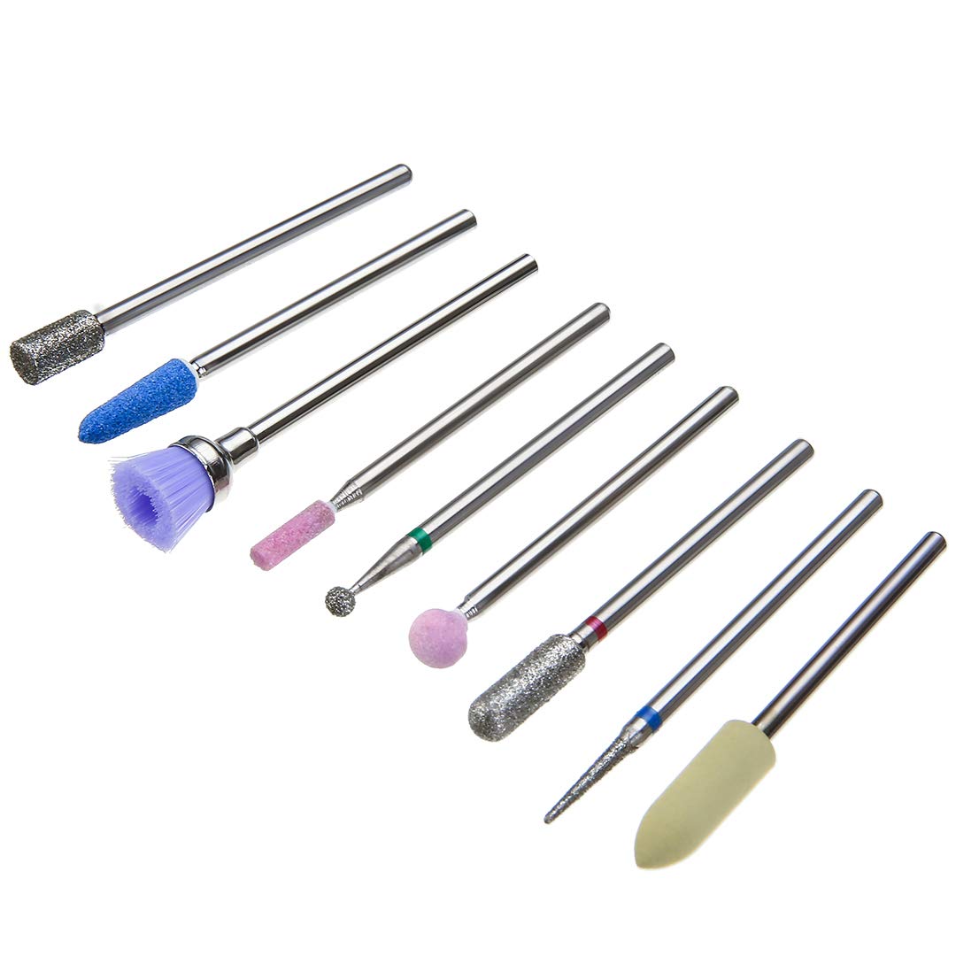 LANSEYQO Diamond Cuticle Nail Drill Bits Set 9Pcs, Rotary Burr Pedicure Tools Nail Files Electric Machine Accessory for Cuticle Clean Polishing, Nail Art Tools, Manicure Professional Salon or Home Use