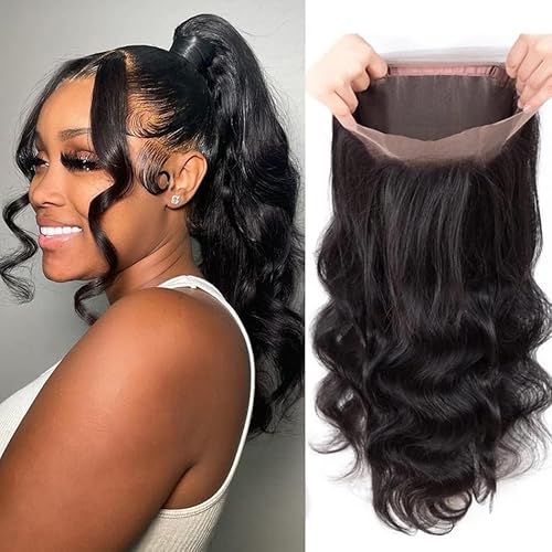 16 Inch 360 Lace Frontal HD Transparent Full Lace 100% Unprocessed Remy Human Hair Body Wave Frontal Bleachable Knots 360 Closure Natural Color