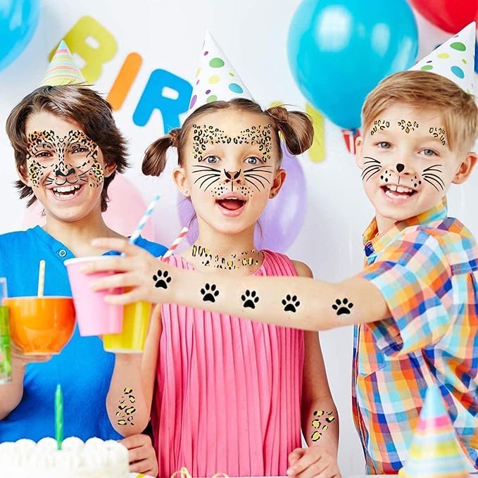 5 Sheets Metallic Gold Leopard Face Temporary Tattoos