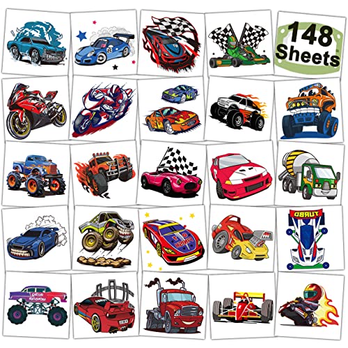 148 PCS Race Car Temporary Tattoos for Kids - Party Favors