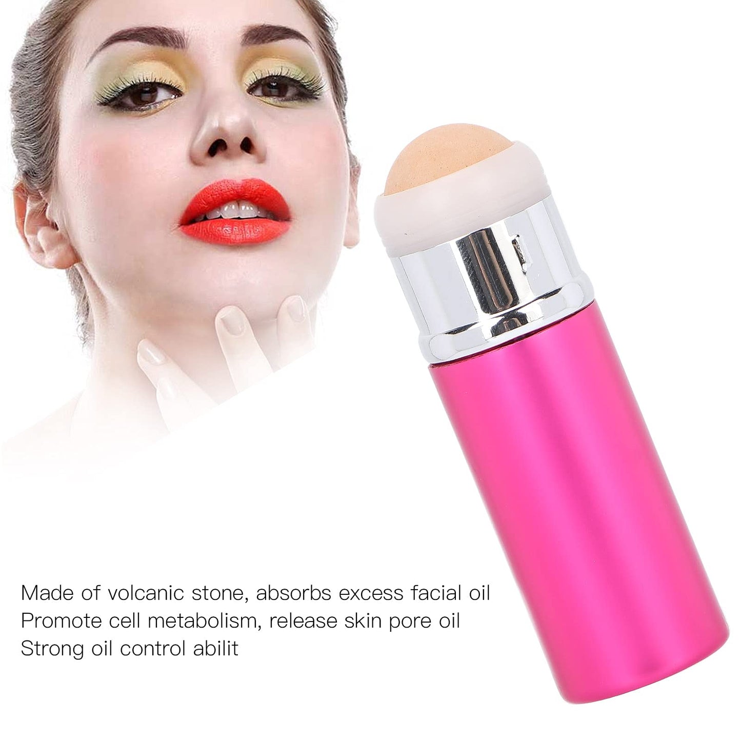 Facial Roller,Volcanic Stone Oil Control Roller Mini Oil Absorbing Roller for Skincare Makeup Face Massage(Oil-absorbing roller-rose red)