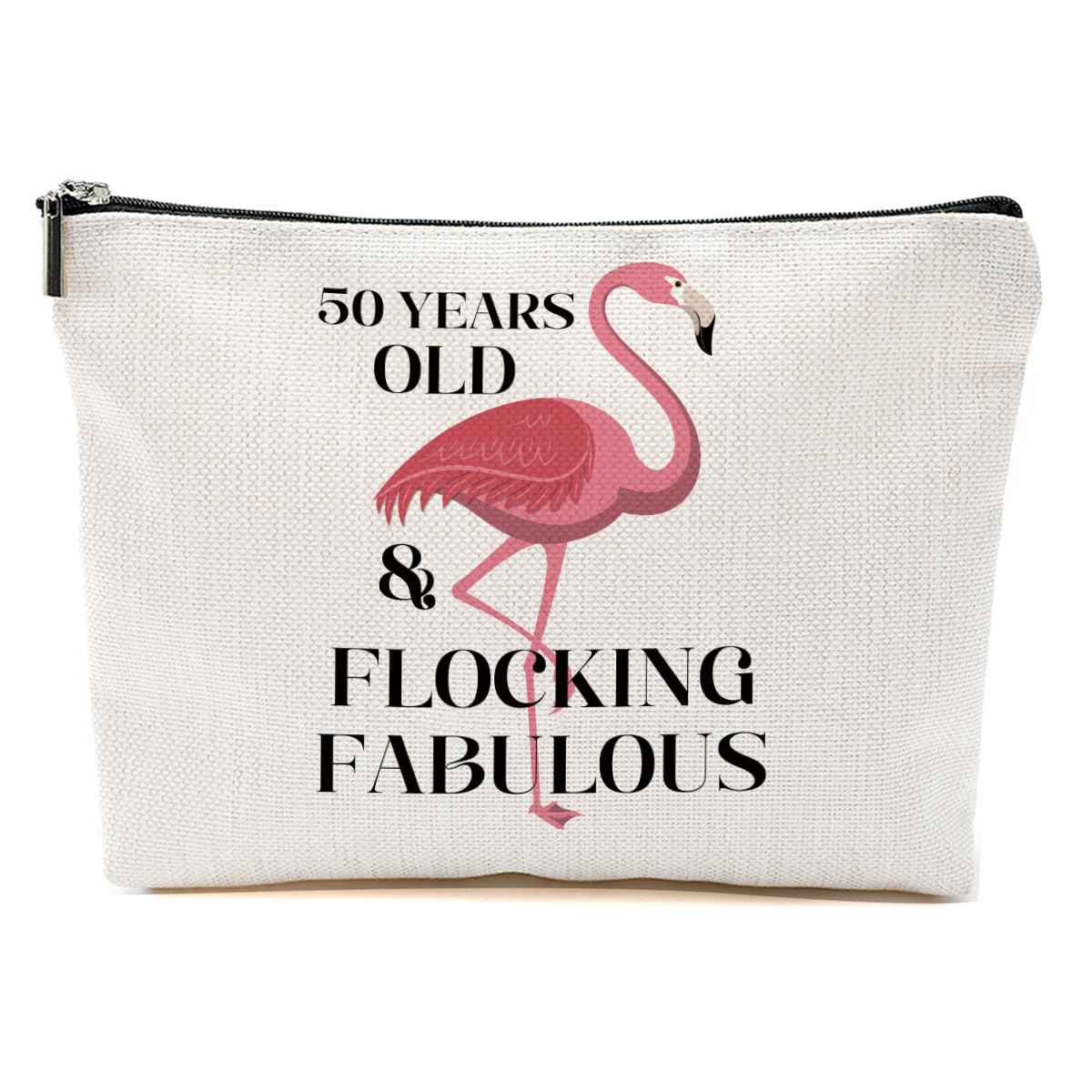 BQXH 50th Birthday Gifts for Her, Gifts for 50th Birthday Woman, Flamingo Gifts Funny Makeup Bag, 50 Year Old Gifts for Women Grandma Mom, Turning 50 Cosmetic Bag, Flamingo Lover Gifts Toiletry Bag