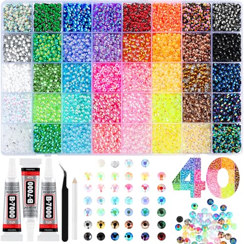 Zefy 40 Colors 4mm Resin Rhinestones 19000 Pcs Bedazzling Kit