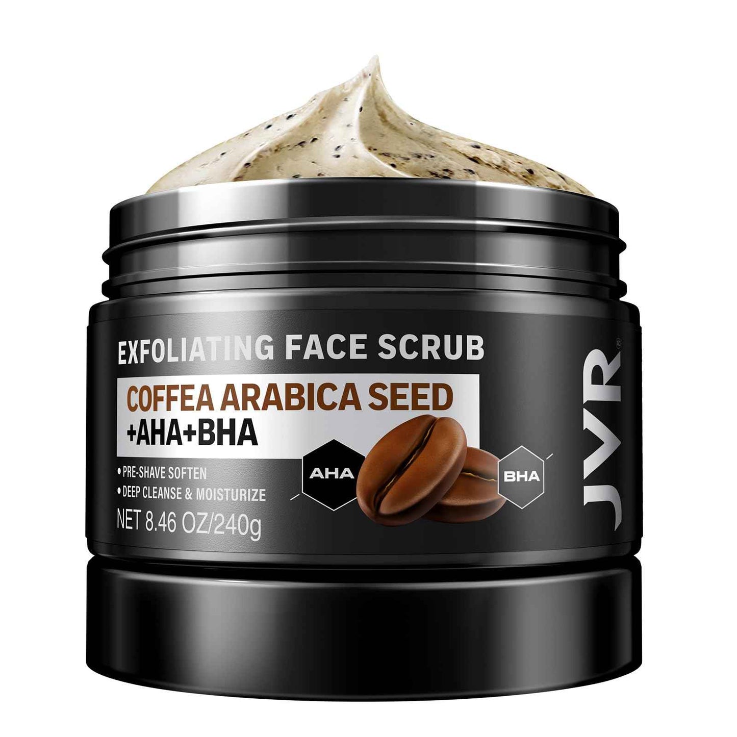 Face Scrub for Men, Facial Scrub for Deep Exfoliating, Cleansing, Removing Blackheads, Ingrown Hairs, Pre-shave Soften, Organic Formulated with Coffee Extract, AHA and BHA Face Exfoliator (8.46 oz)