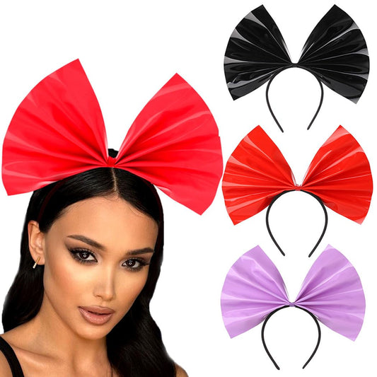 Fdesigner Big Bow Headband Purple Hair Bow Headbands Bowknot Hairband Fashion Women Bows Headpiece Festival Leather Hair Hoop for Holiday Cosplay Costume Gift (Purple)