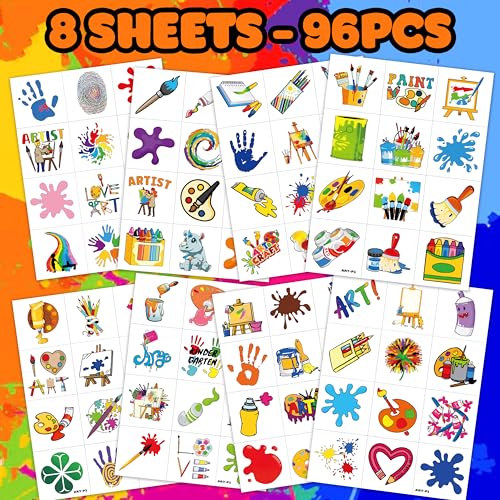 96 Pre-Cut Temporary Tattoos Art Party Favors for Kids