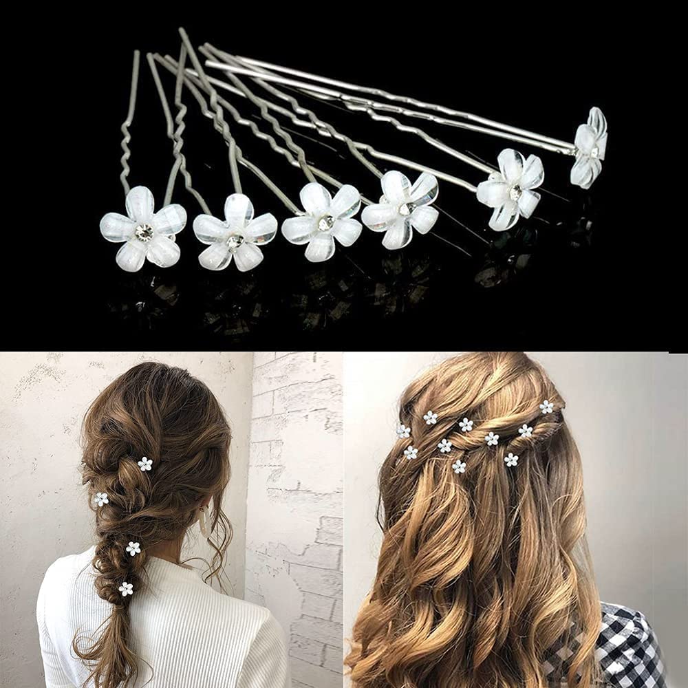 40Pcs Bridal Wedding Hair Pins, BetterJonny Flower Crystal Pearl Hair Clips Rhinestone Hair Accessories U Shape Hairpins for Women Girls Wedding Hairstyles