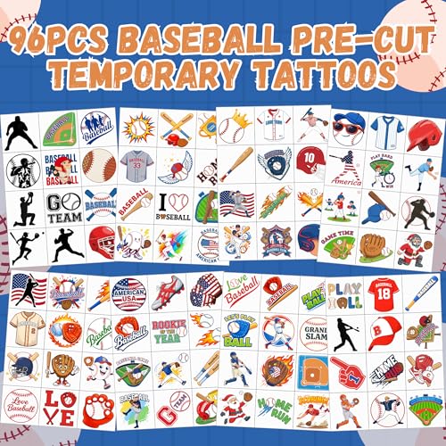 96 Baseball Temporary Tattoos - Party Favors & Classroom Prizes