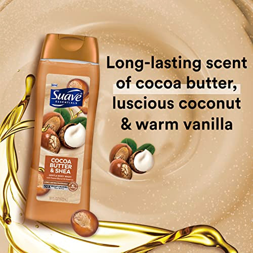 Suave Essentials Gentle Body Wash, Cocoa Butter & Shea With a Sweet Oil Blend Essence, Infused with Vitamin E & Honey Extract 18 oz