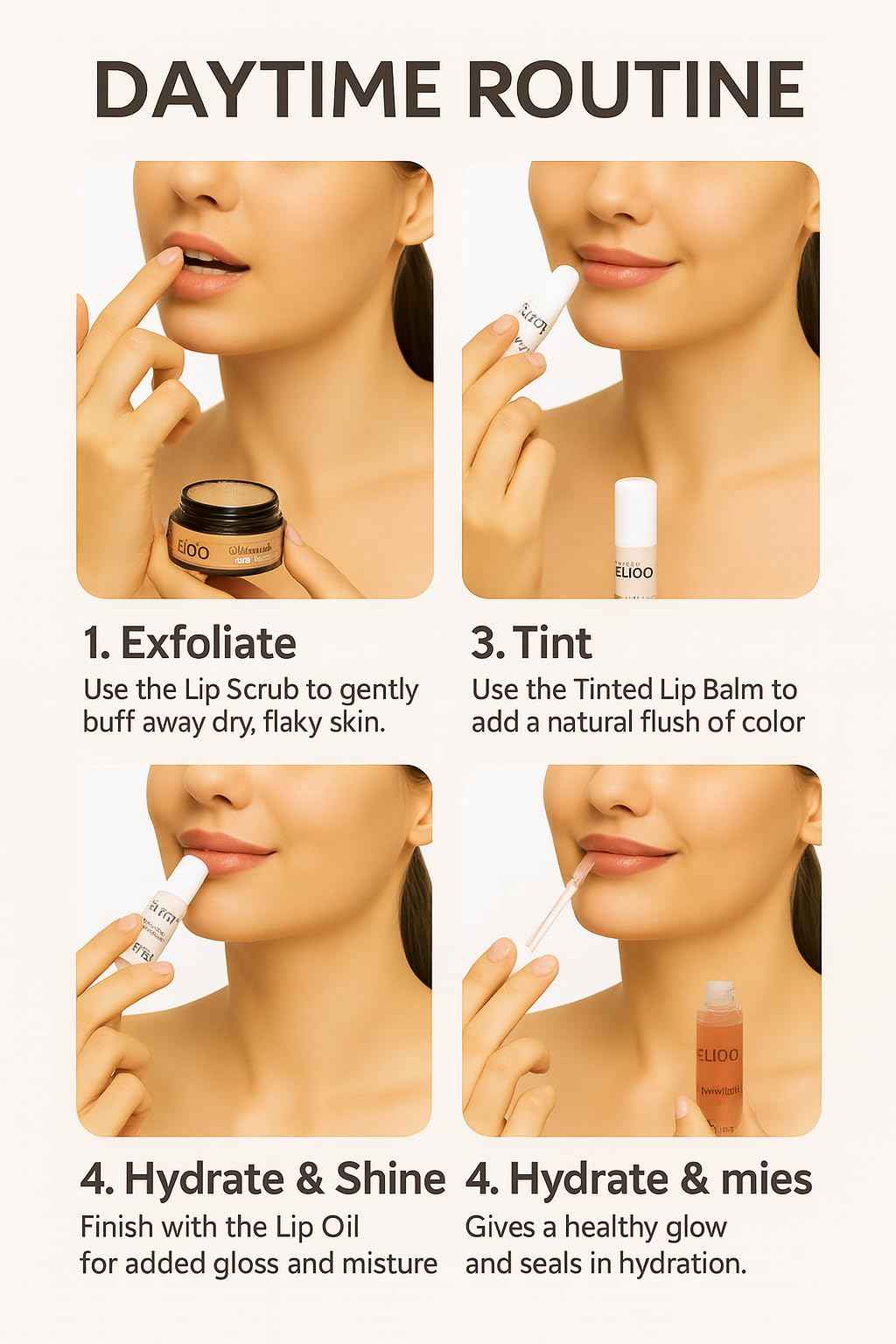 House of Eliqo Lip Care Set – 5-Piece Routine with Lip Mask, Scrub, Lip Oil, Tinted & Unscented Balm – Nourishing, Oil-Based Hydration