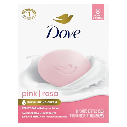 Dove Pink Rosa Beauty Bar Soap, 8 Count, 3.75 oz, Moisturizing Cleanser