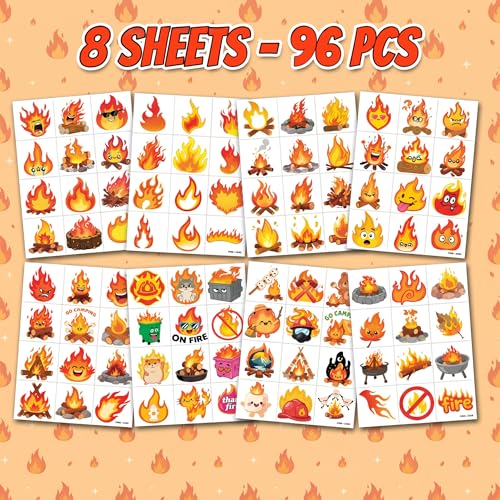 96 PCS Fire Flame Temporary Tattoos for Kids Party