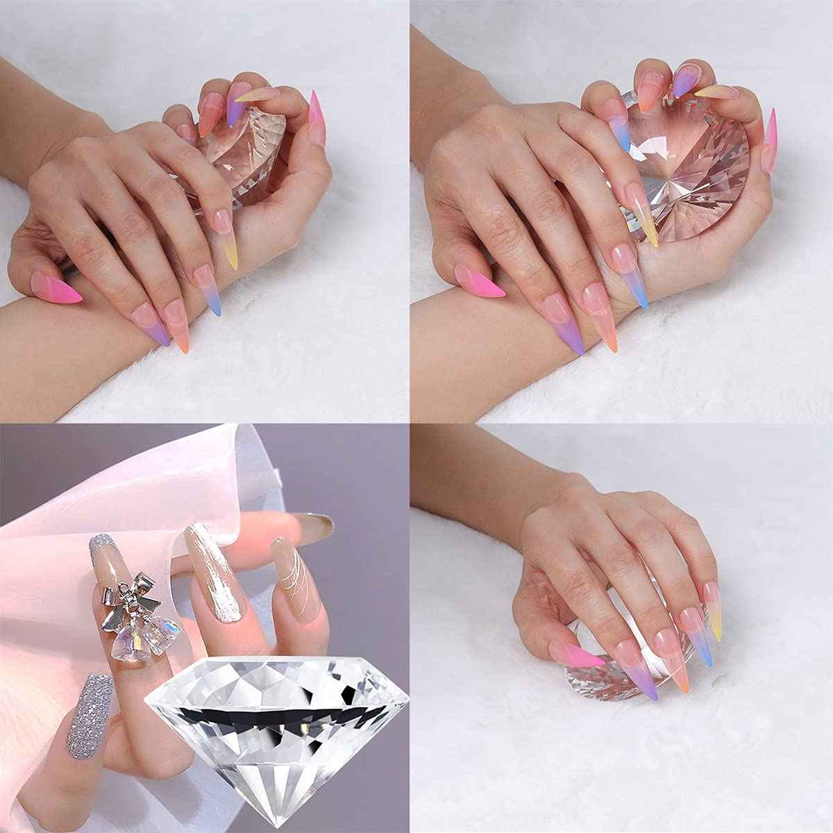 LONGWIN Bundle of 1pc 80mm Crystal Diamond with Metal Base and 1pc 120mm Crystal Diamond with Crystal Base Backgrand for Nail Pictures
