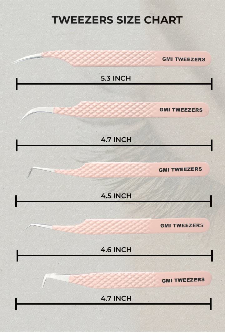 GMI TWEEZERS GMI Lash Tweezers - Set of 5 Eyelash Tweezers- Stainless Steel Eyelash Extension Tweezers - Multipurpose Lash Tweezers T2233 Tweezer
