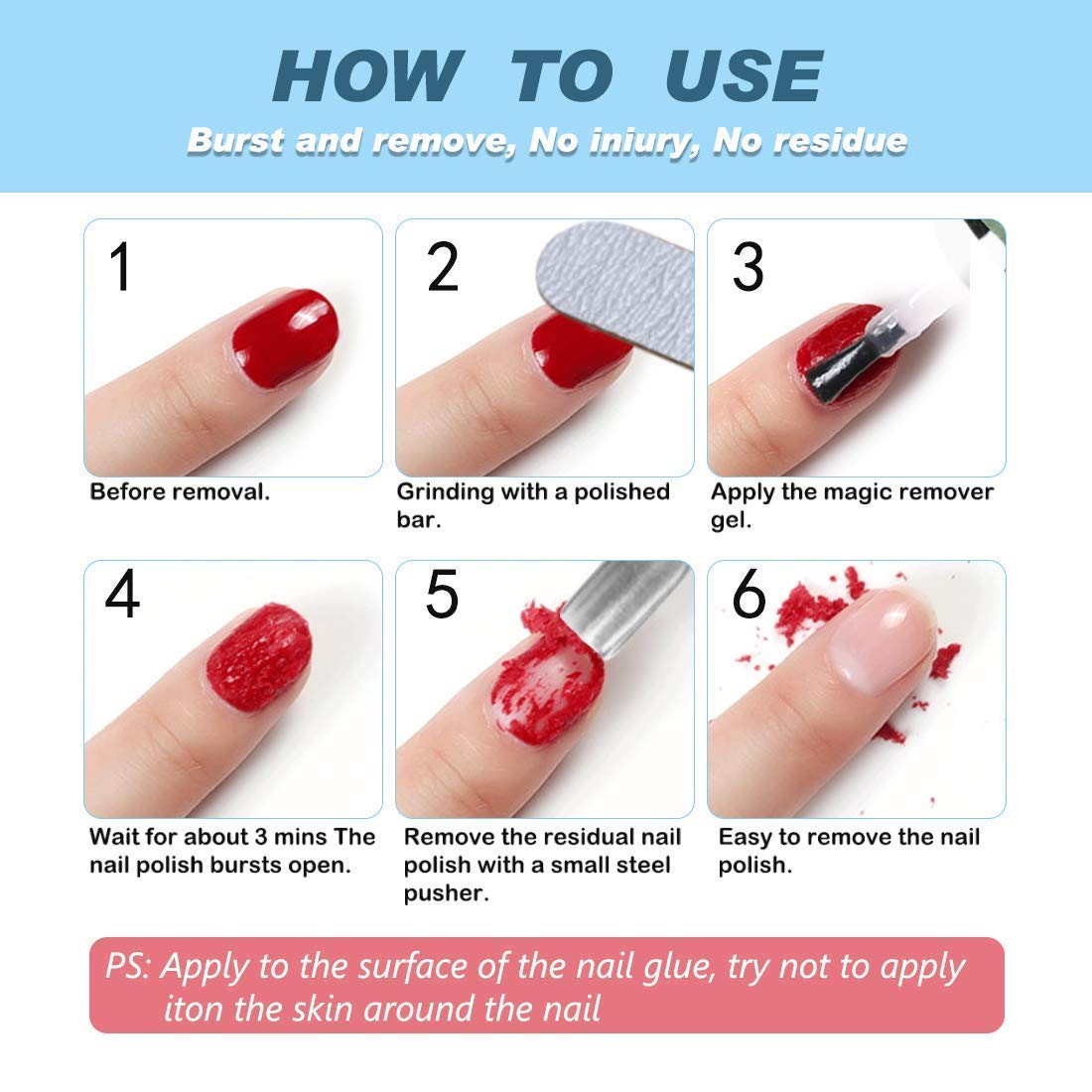 2 Pack Gel Nail Polish Remover,Nail Polish Remover Magic,Nail File Set,Cuticle Pusher and Cutter,Nail Polish Remover,Removes Soak-Off Gel Nail Polish In 3-5 Minutes,Don't Hurt Your Nail Blue