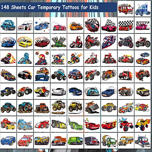 148 PCS Race Car Temporary Tattoos for Kids - Party Favors