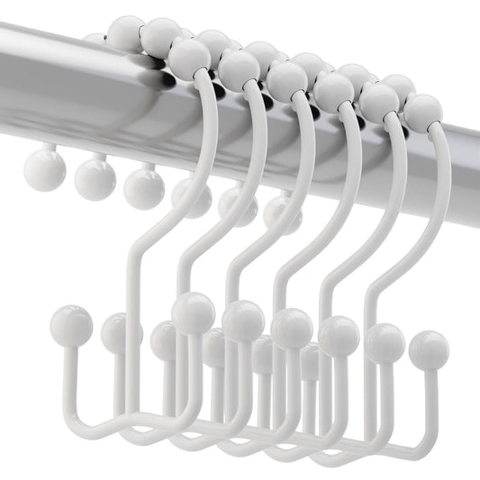 Titanker Shower Curtain Hooks Rings, Rust Resistant Metal Double Glide Shower Hooks for Bathroom Shower Rods Curtains, Set of 12 Hooks - White