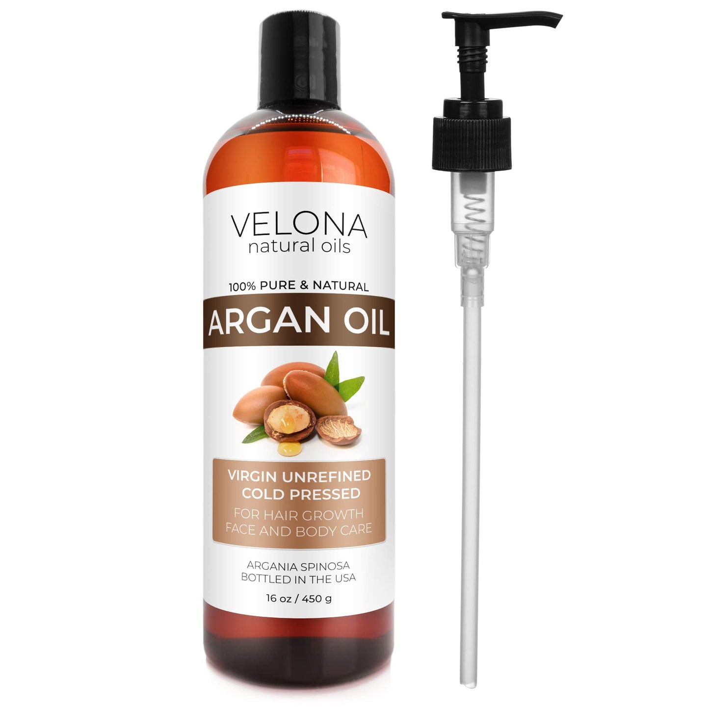 velona Argan Oil - 16 oz | Morocco Oil | Stimulate Hair Growth, Skin, Body and Face Care | Nails Protector | Unrefined, Cold Pressed | Cap Kit…