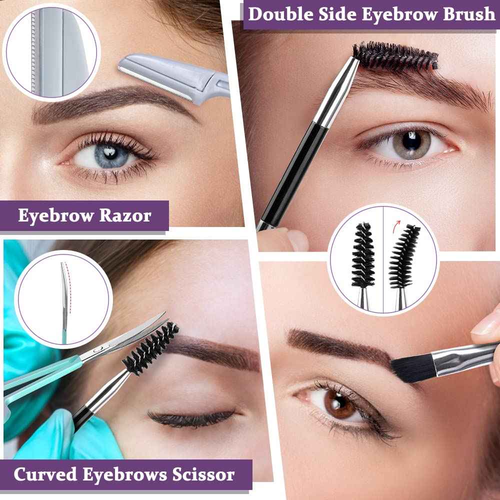 TsMADDTs 7PCS Tweezers for Women Facial Hair, Precision Tweezer Set for Eyebrows with Curved Scissor and Eyebrow Razor for Ingrown Hair