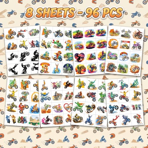 Dirt Bike Temporary Tattoos for Kids - 60 Pre-Cut Motocross Designs