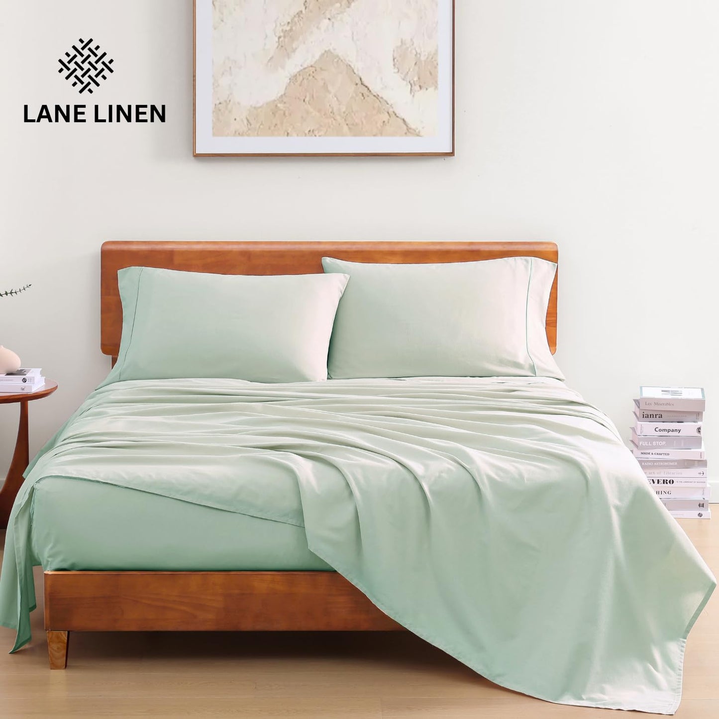 LANE LINEN 100% Organic Cotton Twin Bed Sheet Set, 3 Pc Twin Size Bed Sheets, Soft & Breathable Twin Sheet Set Boys, Hotel Style Bedding Sheets & Pillowcases, 15" Deep Twin Fitted Sheet - Cool Blue