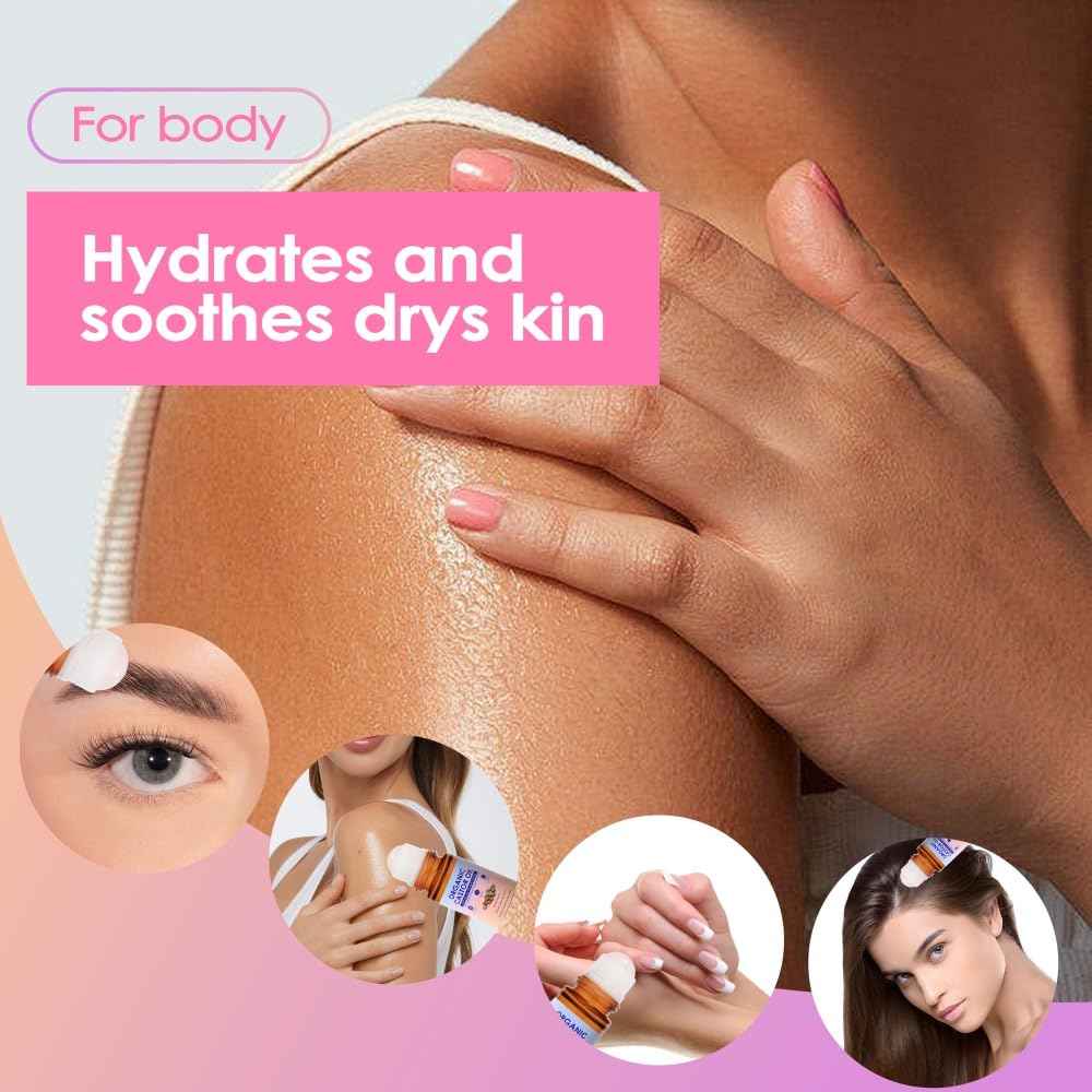 tuyapio Organic Golden Castor Oil Roll-On with Rose Quartz Roller, Cold-Pressed Pure Organic Castor Oil Roller Ball for Hair Growth, Eyelashes, Eyebrows & Skin, 1.7 fl oz (2)