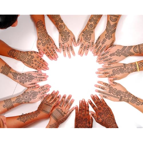 12 Sheets Henna Stencil Kit Arm Hand Henna Tattoo Template Temporary Indian Arabian Glitter Airbrush Tattoo Stickers