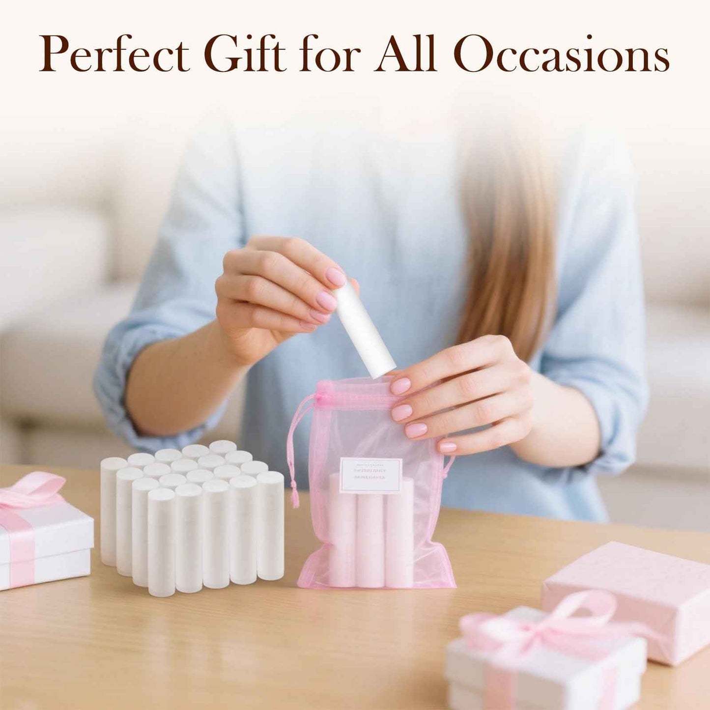 50-Pack Unlabeled Lip Balm Bulk – Natural Shea Butter & Vitamin E, 5 Flavors – Blank Tube Custom Labels for Party & Wedding Favors, Baby Shower & Gift Basket Filling