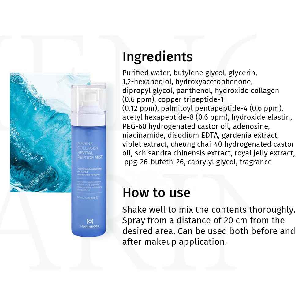 ZIOSTAND Marine Collagen Revital Peptide Mist 120ml ㅣ Fine Facial Spray for Hydration Soothing Glow ㅣ Daily Moisture Mist with Centella and Peptides