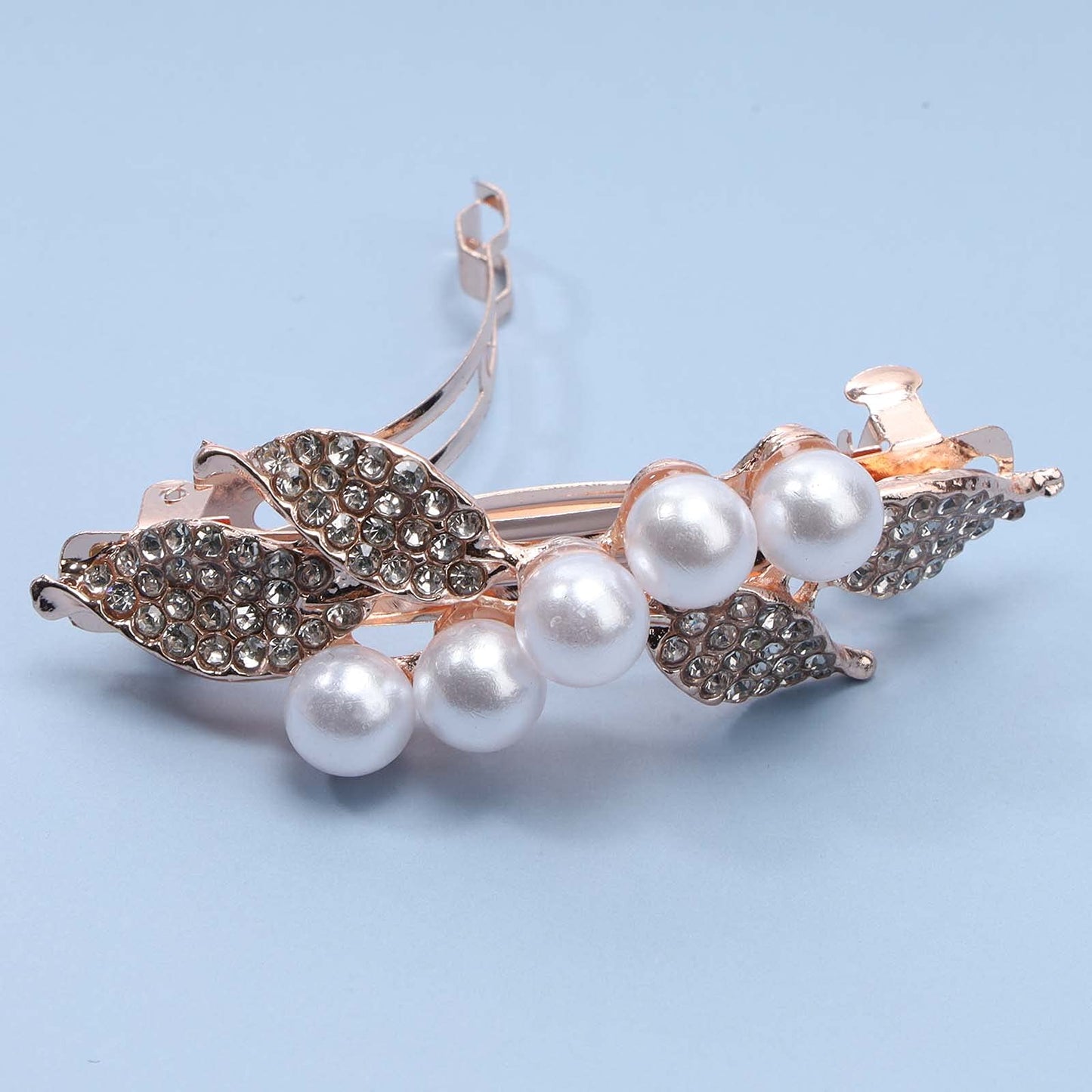 Yheakne Bridal Pearl Rhinestone Hair Clip Barrette Shining Headwear Crystal Hair Barrette Clip Wedding Headpieces Hair Accessories for Women and Girls (Rose Gold)