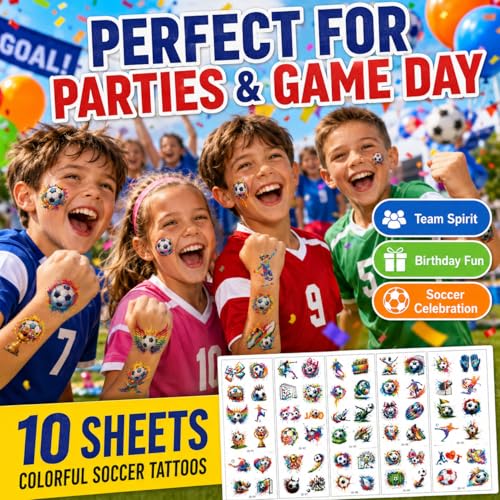 Soccer Temporary Tattoos 10 Sheets 100+ Designs