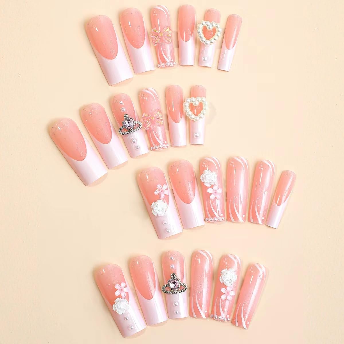 Magrace Long Square Press on Nails Fake Nails Black False Nails with Designs Rhinestone 24 pcs Stick on Nails for Women (A-6)