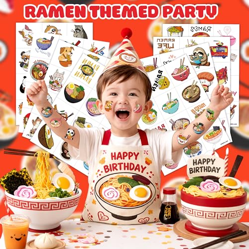 96 Pcs Ramen Temporary Tattoos for Kids | Noodle Foodie Party Favors