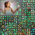 Sinmoe 30 Sheets 400 Pieces Glitter Temporary Tattoos for Kids Waterproof Butterfly Mermaid Unicorn Cartoon Stickers Glow Tattoo for Girls Birthday Party Favors Goodie Bags Fillers(Luminous Pattern)