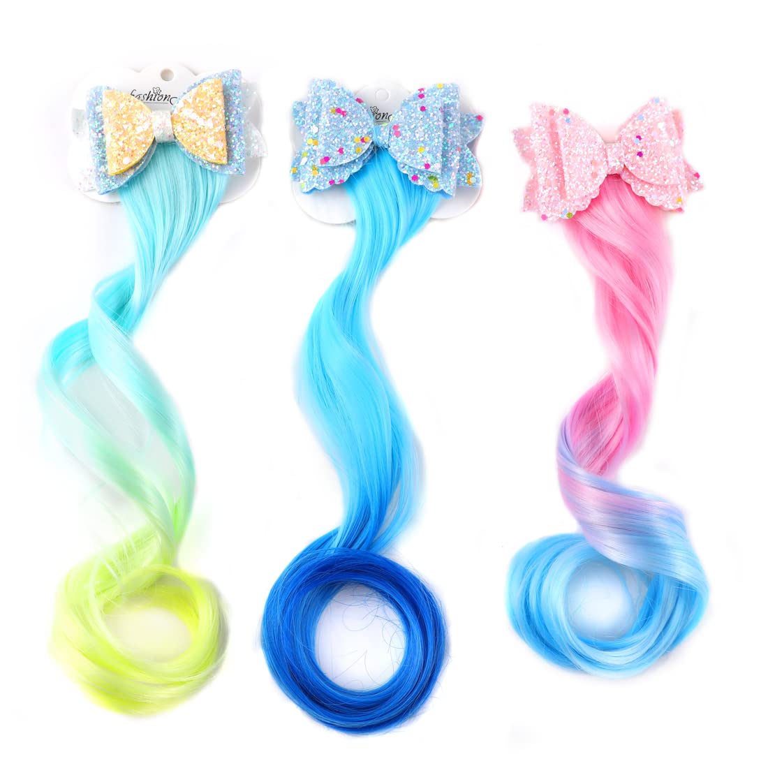 Kids Colored Hair Extension Clips for Girls Party Hair Accessories Gifts for Little Girls Toddlers Teenagers 3 Pack