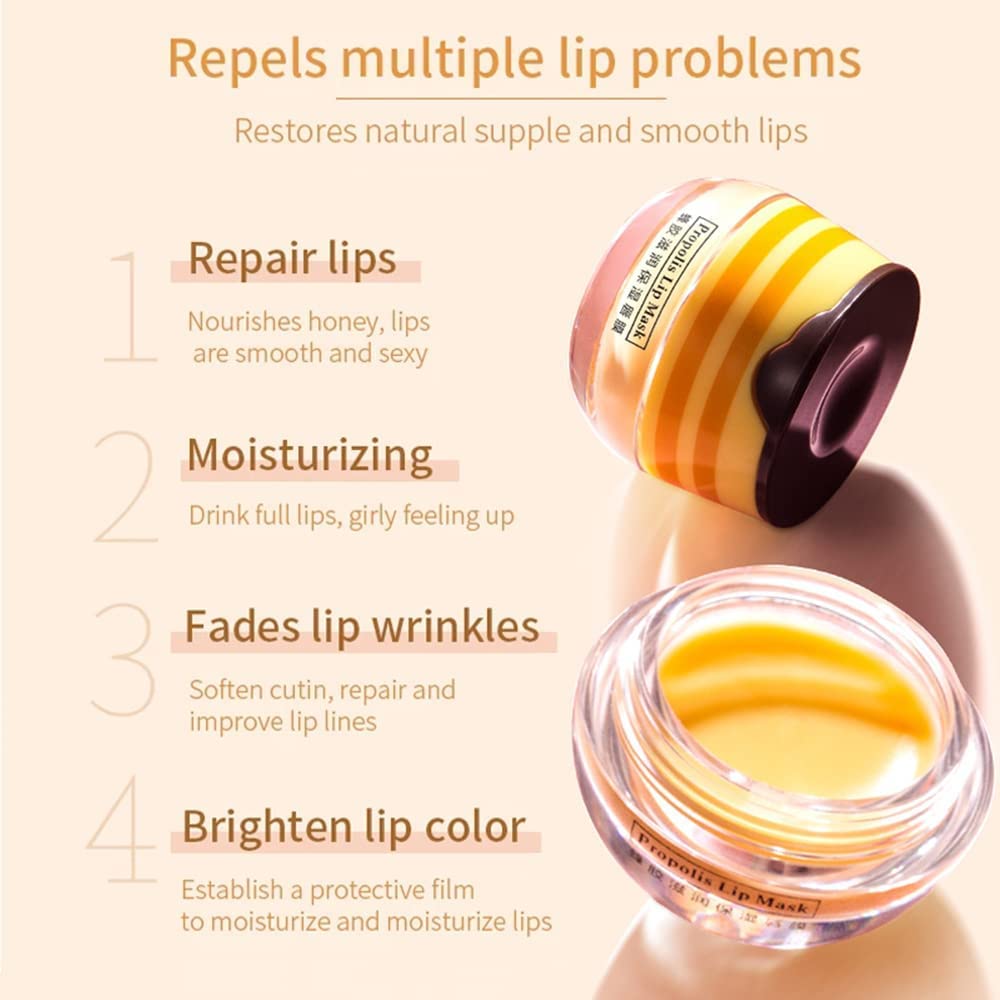 Bee Lip Balm Honey Pot, 2 Pcs Strawberry & Honey Lip Masks Hydrating Prevention Dry and Cracked Lip Scrubs Exfoliator (Strawberry & Honey)