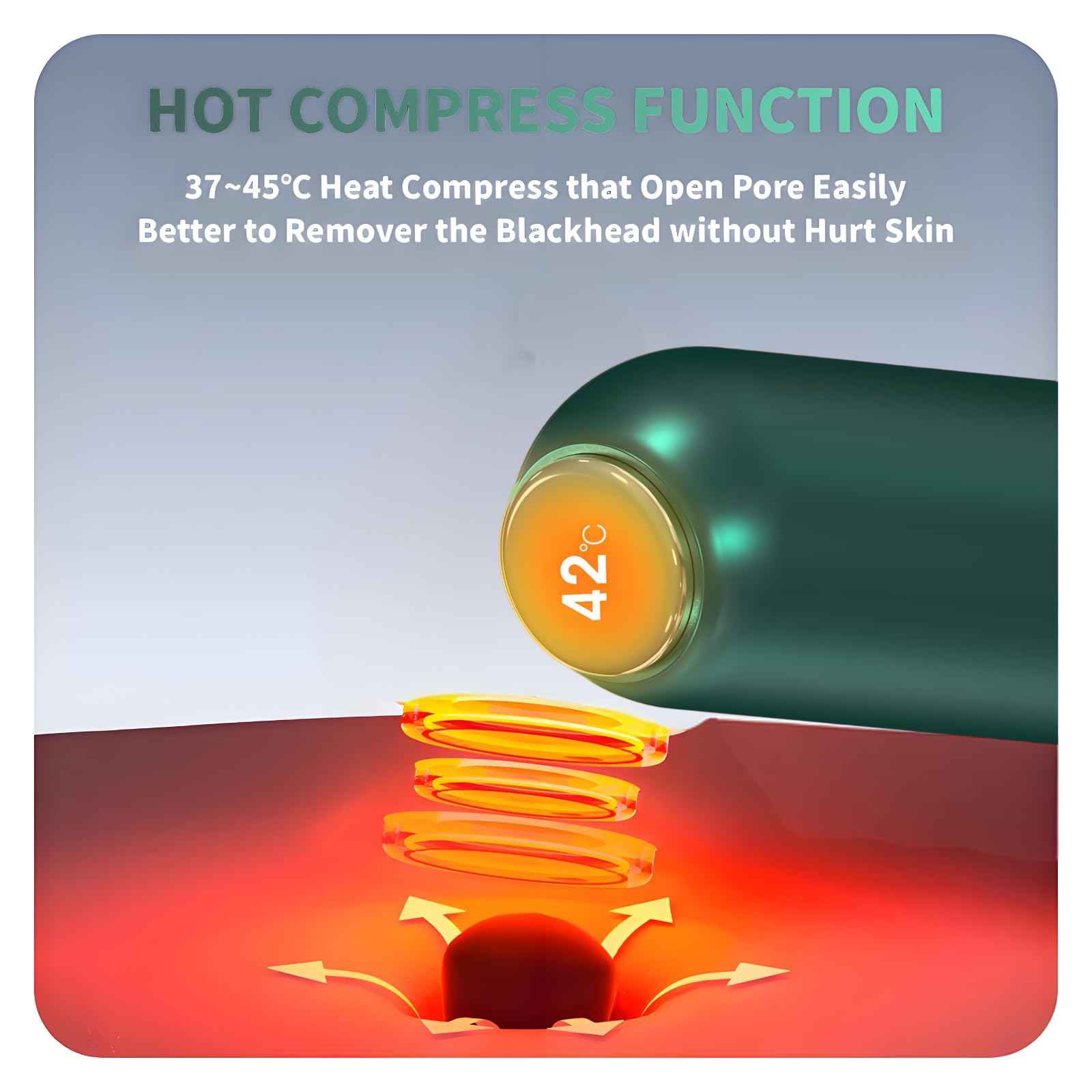 Blackhead Remover Pore Vacuum - 5 Suction Levels & 6 Attachments, Pore Vacuum with Heating (37-42°C), LCD Display, USB Rechargeable, Gift Ready