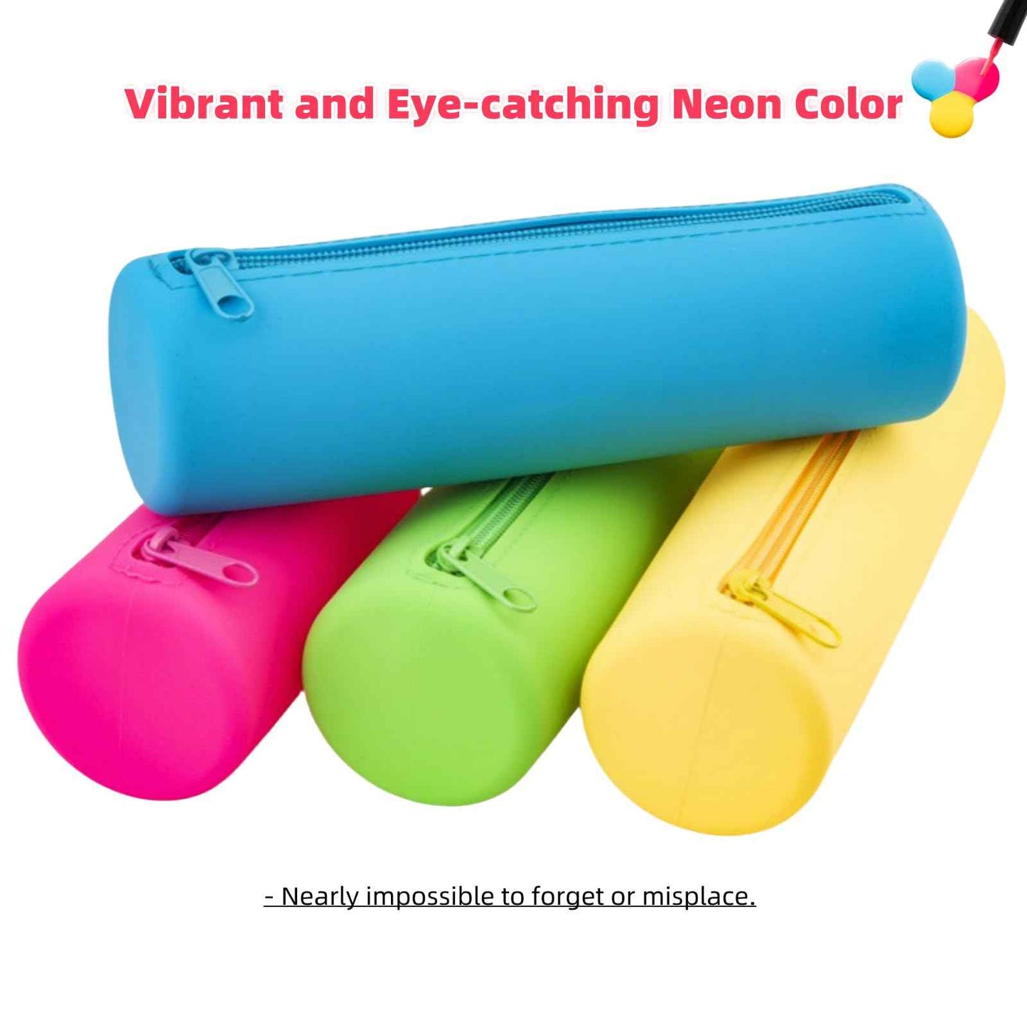 monolane 4 Pieces Silicone Makeup Toiletries Pouches, Silicone Stationary Holder, Waterproof Cosmetic Zipper Pouch, Digital Electronics Storage Bag, Beach Essential Travel Pouch (Neon)