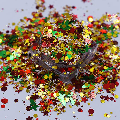 10 Grams/Pack - Christmas Holiday Snowflake Tree Mixes Series Glitter - Festival Rave Beauty Makeup Face Body Nail Art Craft Tumbler Decoration CH121