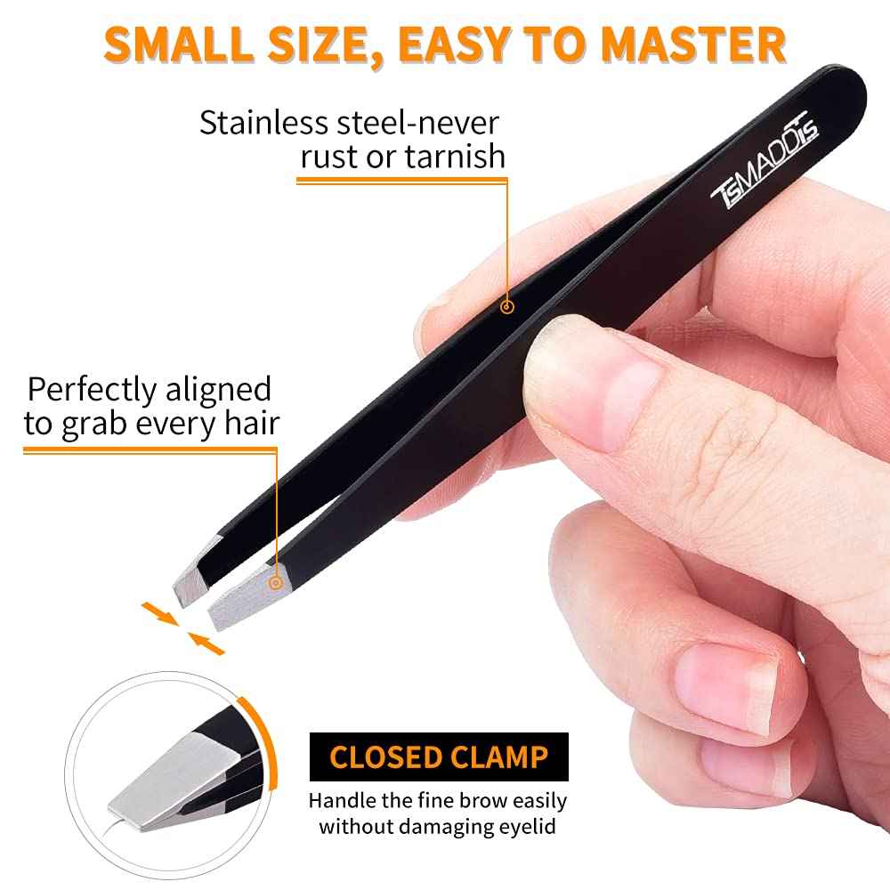 TsMADDTs Eyebrow Tweezer Set, 13 Pcs Tweezers Set for Women, Precision Tweezer for Eyebrows with Curved Scissors for Ingrown Hair, Hair Plucking Daily Beauty Tools with Leather Travel Case