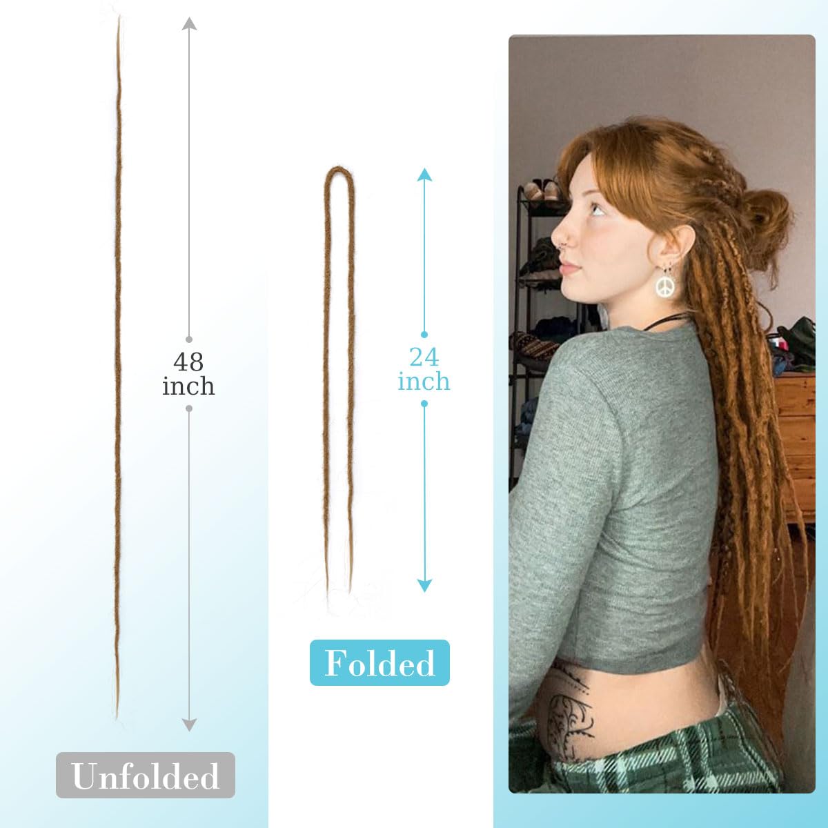 Sangtok 15 pcs Double Ended Dreadlock Extensions, 24 inch Chocolate Thin 0.6cm Fake Dreads Extensions, DE Synthetic Dreadlock Extensions Reggae Hippie Dreads for Women