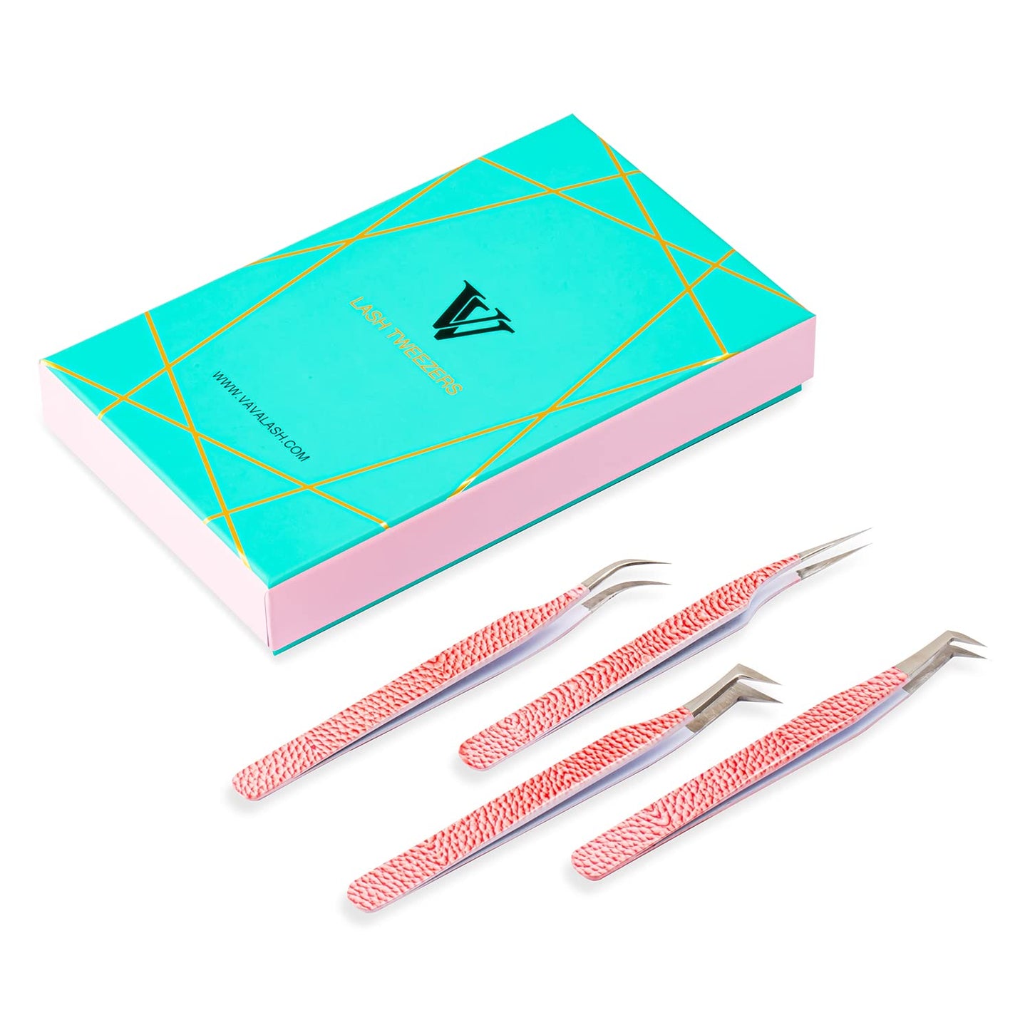 VAVALASH Eyelash Extensions Tweezers Set Of 4 Stainless Steel Professional Lash Tweezers for Volume Classic Lash Extensions Precision Isolation Volume Boot Curved Volume Lash Tweezers(SV05,1 Set 4Pcs)