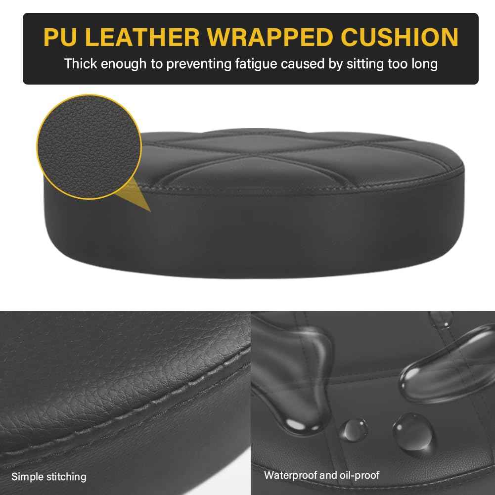 WKWKER Round Rolling Stool with Footrest PU Leather Height Adjustable 360° Swivel Stool with Wheels Office Chair Home Drafting Work Studio Shop SPA Salon Small (Grey)