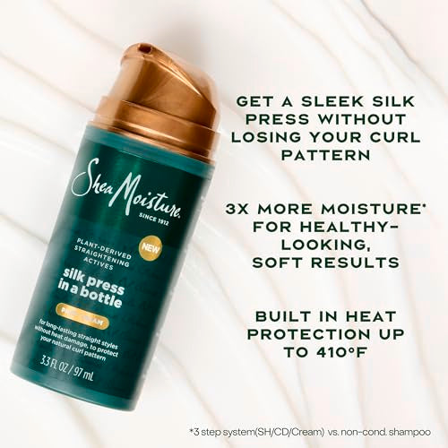 SheaMoisture Silk Press Prep Cream with Plant-Derived Straightening Actives, Alma Oil & Hydroplex Technology Provides Heat Protection While Helping to Preserve Natural Curl Pattern 3.3fl oz